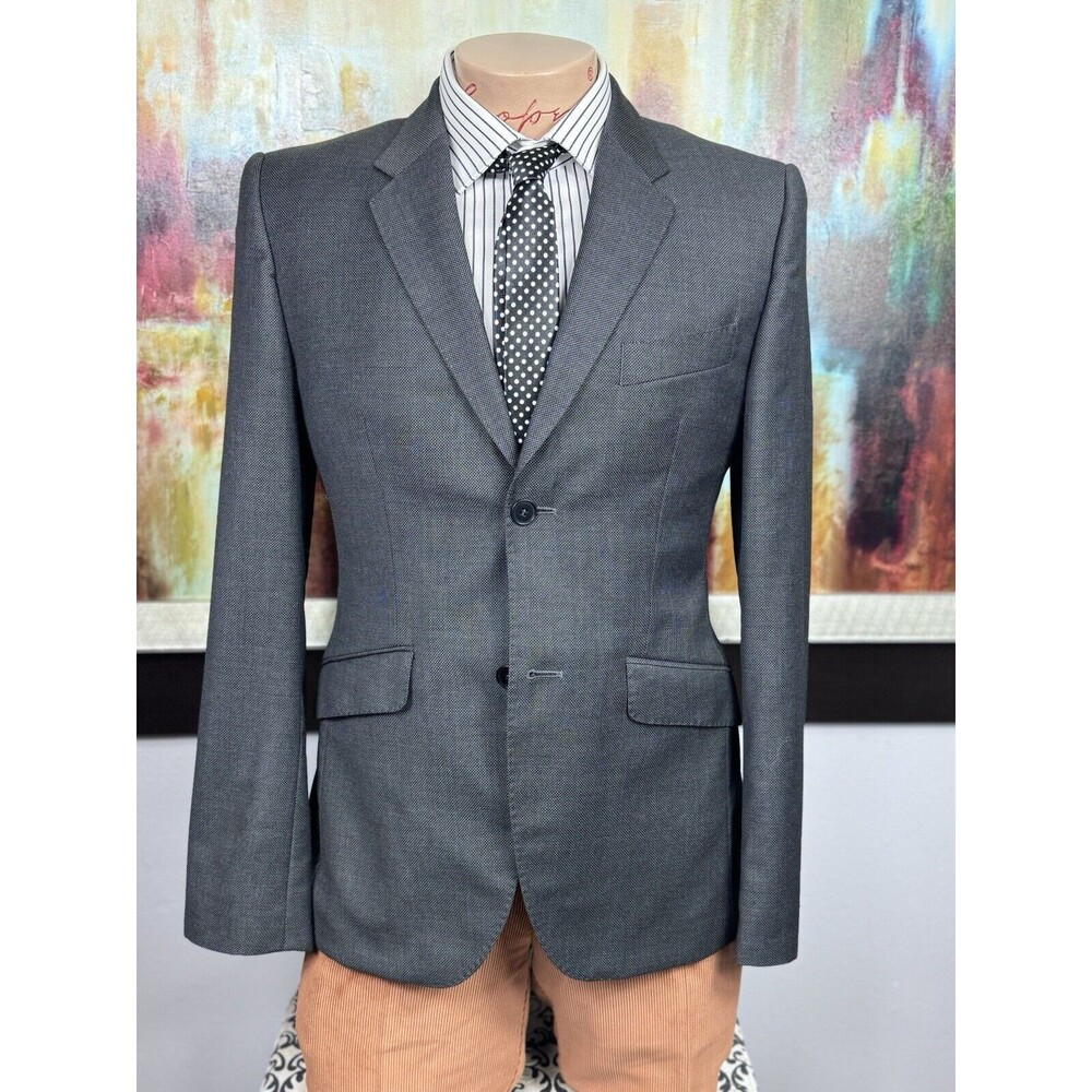 Acne Studios Mens Gray Birdseye Wool Blazer 38R Slim Fit $900